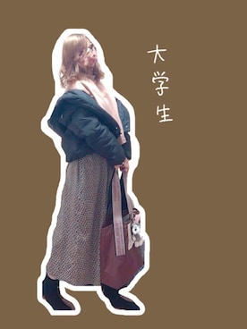 「大学生コーデ」｜「アイテム（ダウンジャケット/コート）」を使った、りいひさん（レディース・154cm）の冬コーディネート