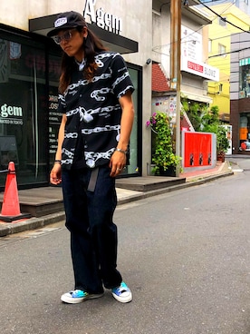 「原宿」｜「アイテム（パンツ）」を使った、MELO×YHさん（メンズ・180cm）の夏コーディネート