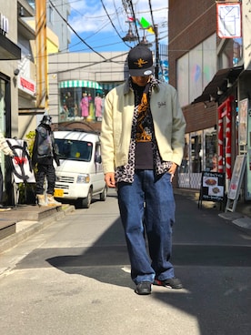 「原宿」｜「アイテム（ブルゾン）」を使った、MELO×YHさん（メンズ・181cm）の冬コーディネート