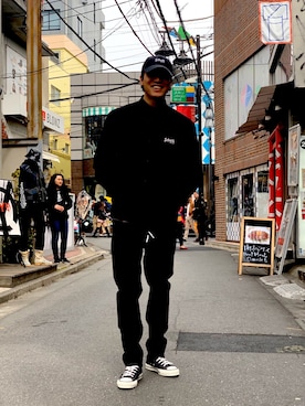 「原宿」｜「アイテム（パンツ）」を使った、MELO×YHさん（メンズ・181cm）の冬コーディネート