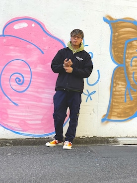 「SCHOTT」｜「アイテム（ナイロンジャケット）」を使った、MELO×YHさん（メンズ・181cm）の冬コーディネート