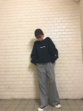 「CONVERSE STARS（コンバーススターズ）のアイテム」を使った、じゅんなさん（レディース・153cm）の秋コーディネート