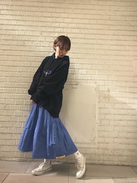 「CONVERSE STARS（コンバーススターズ）のアイテム」を使った、じゅんなさん（レディース・153cm）の春コーディネート