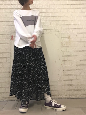 「CONVERSE STARS（コンバーススターズ）のアイテム」を使った、じゅんなさん（レディース・153cm）の春コーディネート