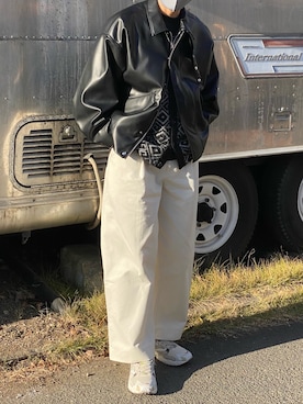 「RYO TAKASHIMA（リョウタカシマ）のアイテム（ライダースジャケット）」を使った、レンさん（メンズ・176cm）の秋コーディネート