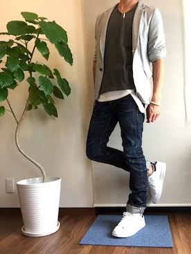 「wjk（ダヴルジェイケイ）のアイテム（スウェット）」を使った、A>\ATA/<Aさん（メンズ・172cm）の春コーディネート
