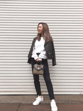 「dazzlin（ダズリン）のアイテム（ライダースジャケット）」を使った、ちゃんみきさん（レディース・158cm）の冬コーディネート