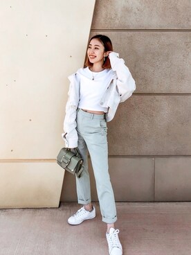 「ピスタチオ」｜「アイテム（デニムジャケット）」を使った、ちゃんみきさん（レディース・158cm）の春コーディネート