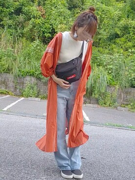 「earth music&ecology（アースミュージックアンドエコロジー）のアイテム（スリッポン、ブラック系）」を使った、piiiikoさん（レディース・152cm）の夏コーディネート