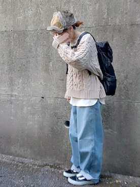 「UNIQLO（ユニクロ）のハイライズワイドストレートジーンズ（デニムパンツ）」を使った、piiiikoさん（レディース・152cm）の冬コーディネート