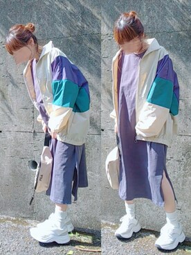 「kutir（クティール）のアイテム（ナイロンジャケット）」を使った、piiiikoさん（レディース・152cm）の春コーディネート