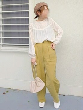 「レースブラウス」｜「アイテム（ハンチング/ベレー帽）」を使った、piiiikoさん（レディース・152cm）の秋コーディネート