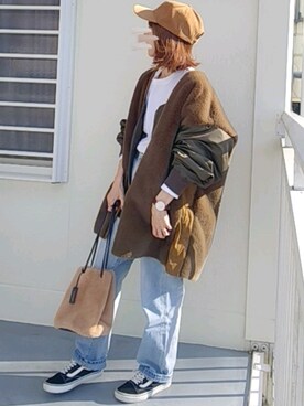 「ファーコート」｜「アイテム（アナログ腕時計）」を使った、piiiikoさん（レディース・152cm）の冬コーディネート
