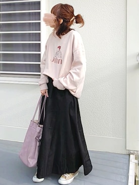 「Aラインスカート」｜「アイテム（スウェット）」を使った、piiiikoさん（レディース・152cm）の冬コーディネート