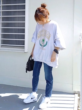 「via j（ヴィアジェイ）のアイテム（スウェット）」を使った、piiiikoさん（レディース・152cm）の春コーディネート