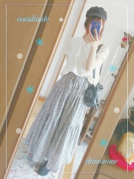 「ティアードスカート」｜「アイテム（キャスケット）」を使った、東雲さん（レディース・155cm）の夏コーディネート