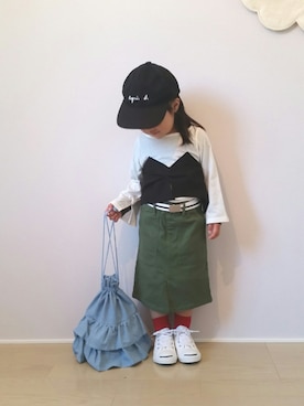 「キッスコーデ」｜「アイテム（キャップ）」を使った、rinnさん（キッズ・90cm）の春コーディネート