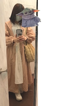 「ラウンドバッグ」｜「アイテム（ワンピース/ドレス）」を使った、moさん（レディース・151cm）の春コーディネート