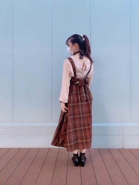 「チェックワンピース」｜「アイテム（ジャンパースカート）」を使った、asukaさん（レディース・155cm）の秋コーディネート