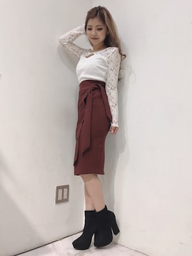 「ひざ丈スカート」｜「アイテム（ブーツ）」を使った、あやなさん（レディース・150cm）の秋コーディネート