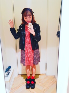 「アイテム（ライダースジャケット）」を使った、莉莉/りリィ/ Taiwanさん（レディース・150cm・20代）の冬コーディネート
