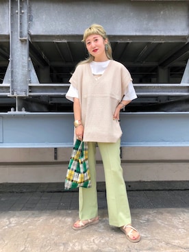 「LOWRYS FARM（ローリーズファーム）のＤＲＹカラーフレアパンツ　941232（その他パンツ）」を使った、あみこさん（レディース・156cm）の夏コーディネート