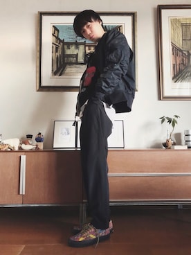「NIKE（ナイキ）のアイテム（MA-1）」を使った、NARUさん（メンズ・165cm）の冬コーディネート