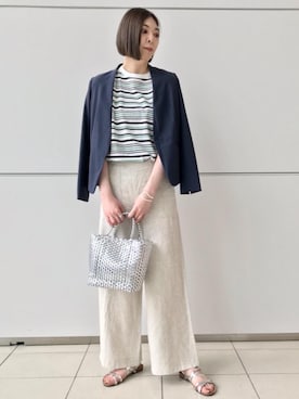 「Tシャツ/カットソー」｜「アイテム（ノーカラージャケット）」を使った、satoさん（レディース・169cm）の春コーディネート