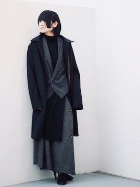 「GGD（ジージーディー）のアイテム（ステンカラーコート）」を使った、Izumi  Inageさん（レディース・159cm）の冬コーディネート