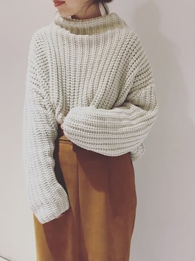 「mystic（ミスティック）のアイテム（ニット/セーター、ホワイト系）」を使った、yukatsuraさん（レディース・152cm）の秋コーディネート