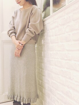 「Omekashi（オメカシ）のドルマンニット（ニット/セーター、グレー系）」を使った、yukatsuraさん（レディース・152cm）の冬コーディネート