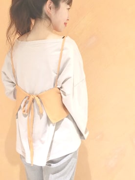 「mystic（ミスティック）のキャミ付きロングTシャツ（Tシャツ/カットソー、ベージュ系）」を使った、yukatsuraさん（レディース・152cm）の春コーディネート