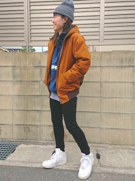 「SANTASTIC!（サンタスティック）のアイテム（その他アウター、ブラウン系）」を使った、ABさん（レディース・156cm）の冬コーディネート