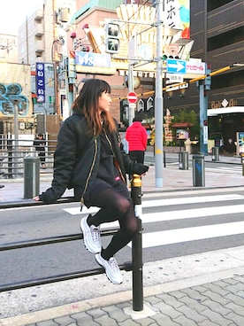 「Alpha Industries（アルファインダストリーズ）のアイテム（MA-1、ブラック系）」を使った、ABさん（レディース・156cm）の冬コーディネート