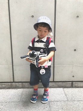 「COMME CA DU MODE（コムサデモード）のアイテム（トップス）」を使った、こなかさん（キッズ・100cm）の夏コーディネート