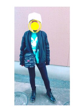 「EVRIS（エヴリス）のアイテム（MA-1）」を使った、REIさん（レディース・154cm）の冬コーディネート