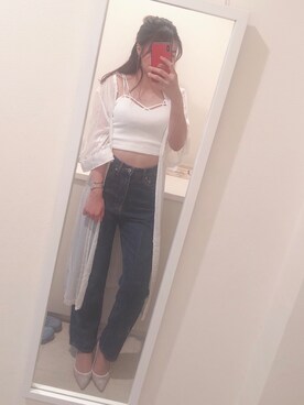 「OZOC（オゾック）のアイテム（カーディガン/ボレロ）」を使った、Airi Iwataさん（レディース・163cm）の夏コーディネート