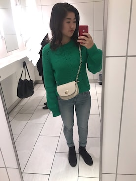 「アイテム（ブーティ）」を使った、マミコさん（レディース・157cm・10代）の秋コーディネート
