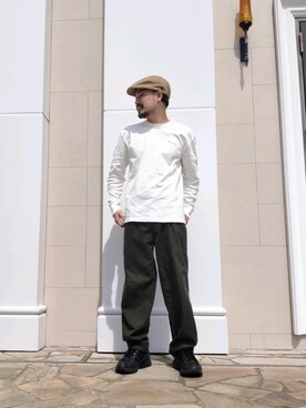 「OVERRIDE」｜「アイテム（スラックス）」を使った、ぐっさんさん（メンズ・169cm）の春コーディネート