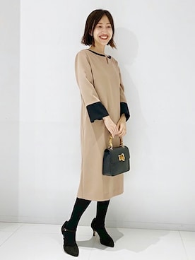 「お食事会」｜「アイテム（ワンピース）」を使った、Yuさん（レディース・154cm）の冬コーディネート