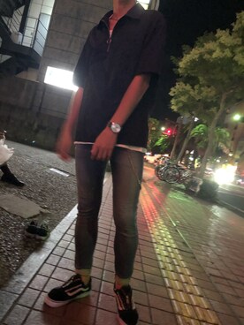 「VANS（バンズ）のVANS ヴァンズ OLD SKOOL オールドスクール VN-0D3HY28 BLACK（スニーカー、ブラック系）」を使った、リョージさん（メンズ・183cm）の夏コーディネート