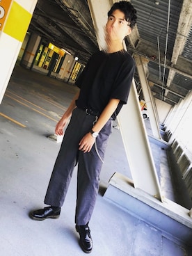 「Dr. Martens（ドクターマーチン）のDr.Martens ドクターマーチン 1461Z 3EYE GIBSON SHOE 3ホール ギブソン シューズ 11838002 BLACK（ブーツ、ブラック系）」を使った、リョージさん（メンズ・183cm）の夏コーディネート