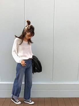 「アイテム（ライダースジャケット）」を使った、YUNAさん（レディース・163cm）の冬コーディネート