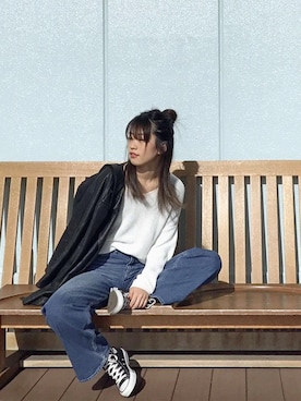 「アイテム（ライダースジャケット）」を使った、YUNAさん（レディース・163cm）の冬コーディネート