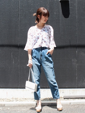 「ノーカラーシャツ」｜「アイテム（サンダル）」を使った、YUNAさん（レディース・163cm）の春コーディネート