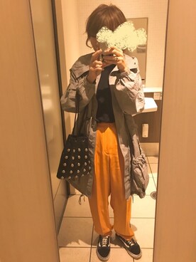 「6（ロク）の＜6(ROKU)＞TWILL TUCK PANTS/パンツ（その他パンツ、オレンジ系）」を使った、n0nさん（レディース・162cm）の春コーディネート