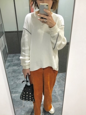 「6（ロク）の＜6(ROKU)＞THERMAL COLOR STITCH LONG SLEEVE/サーマル（Tシャツ/カットソー、ホワイト系）」を使った、n0nさん（レディース・162cm）の春コーディネート