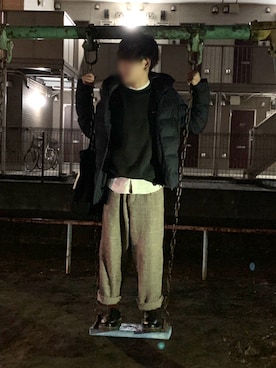 「ノーカラーシャツ」｜「アイテム（スウェット）」を使った、m0m0tar0uさん（メンズ・167cm）の冬コーディネート