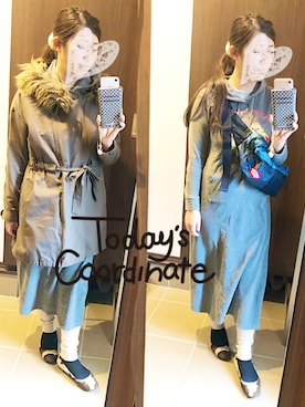 「パーカーワンピ」｜「アイテム（ジャケット/アウター）」を使った、桜咲さん（レディース・157cm）の冬コーディネート
