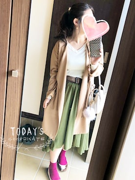 「カーキスカート」｜「アイテム（その他アウター）」を使った、桜咲さん（レディース・157cm）の冬コーディネート